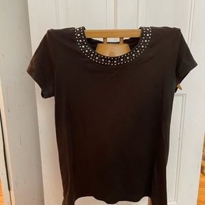 Black top with embellished neckline